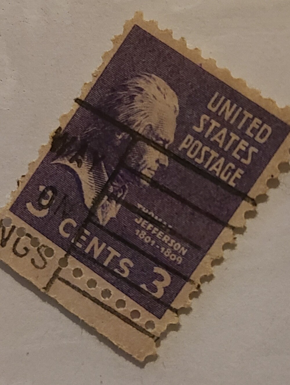 Vintage Purple 3 Cents Jefferson Stamp Qty 1